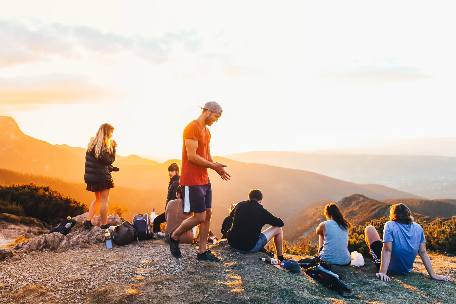Young people together on an outdoor mountain adventure